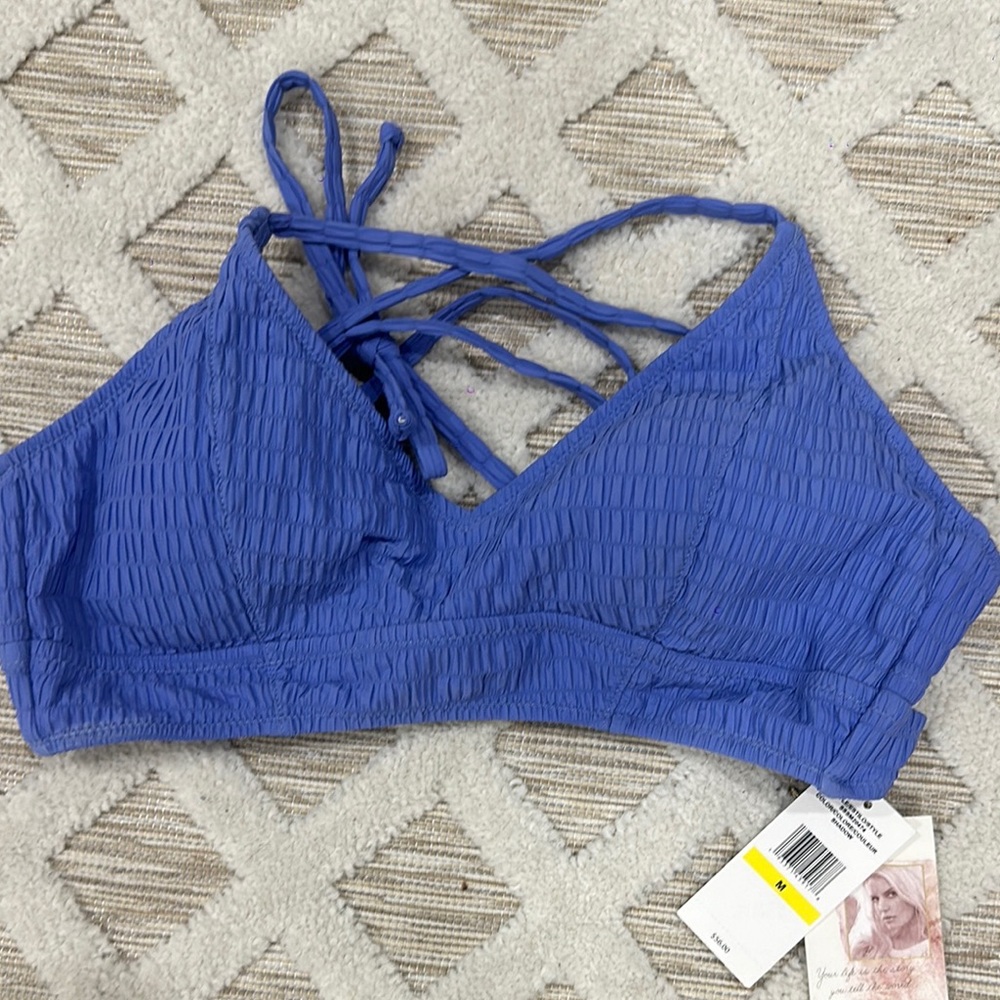 Jessica Simpson Blue Swim Bralette with Strappy Detail